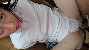 The teacher calls his college dame to the bathroom and makes her deep-throat and then tear up her