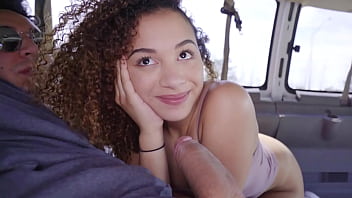 Super-cute and uber-cute dark-hued nubile deep-throats a ample fuck-stick before getting porked firm in a van