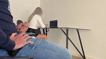 My manager calls me and I jack off in front of her in the office while I wait, she helps me accomplish spunking by providing me a blow-job