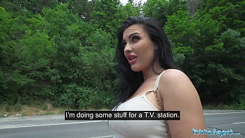 Public Agent hitch-hiker with jaw-dropping meaty bra-stuffers fuckin' a meaty fellow manstick