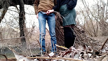Mummy in law in leather micro-skirt deep-throats my boy manmeat outdoors after helping me piss